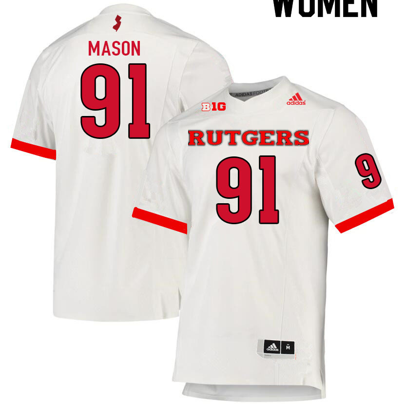 Women #91 Tijaun Mason Rutgers Scarlet Knights College Football Jerseys Sale-White